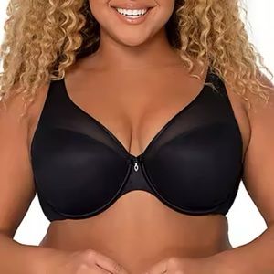 Curvy Couture Sheer Mesh Plunge Push Up Underwire Bra 42D New